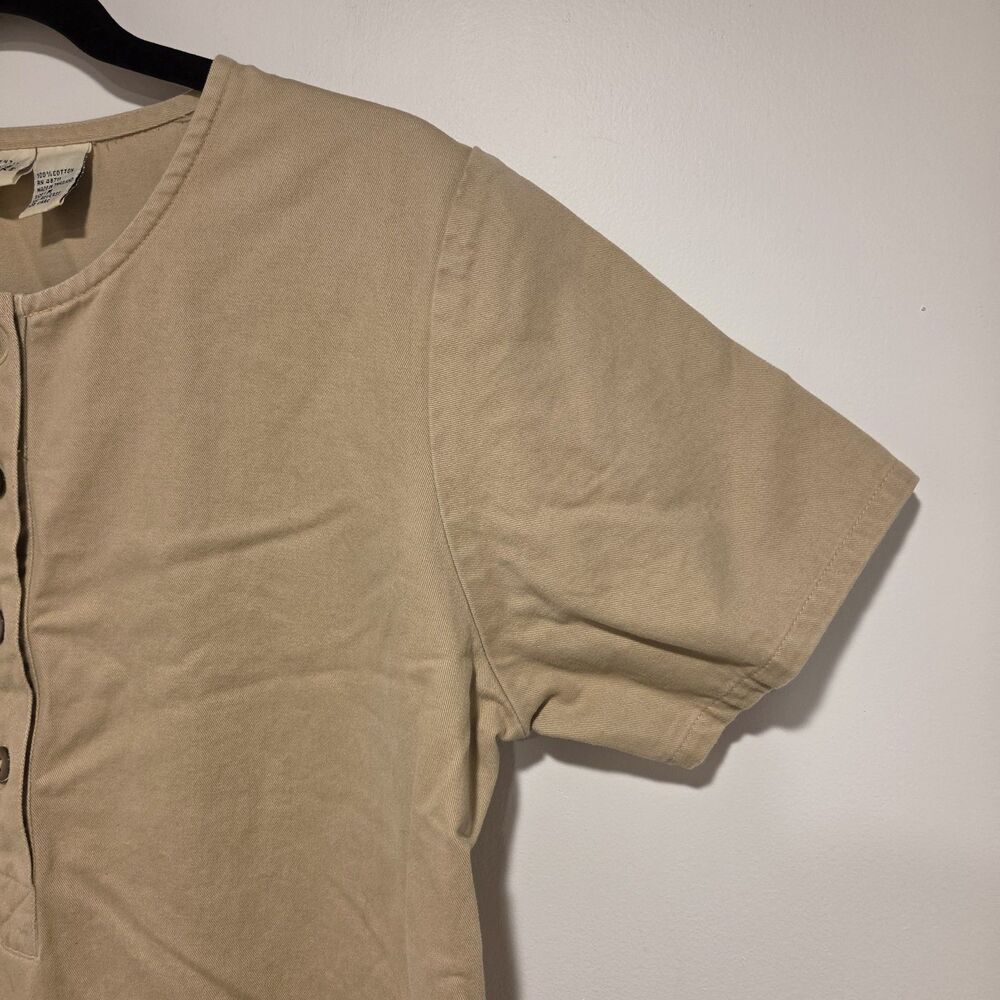 Vintage 90s Khaki Shirt Dress Medium 100% Cotton Safari Y2K Boxy Utility Mini - Picture 6 of 10